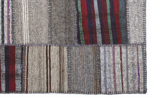 Teselya 1318 Brown Striped Wool Handmade Area Rug 5'3" x 7'7"