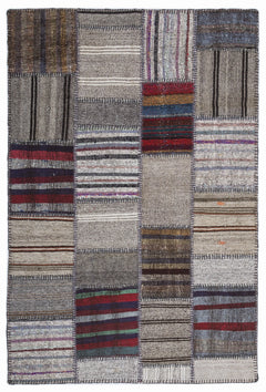 Teselya 1318 Brown Striped Wool Handmade Area Rug 5'3" x 7'7"