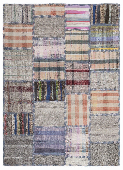 Teselya 1319 Beige Striped Wool Handmade Area Rug 5'3" x 7'7"