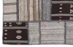 Teselya 1320 Brown Striped Wool Handmade Area Rug 5'3" x 7'7"