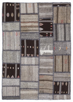 Teselya 1320 Brown Striped Wool Handmade Area Rug 5'3" x 7'7"