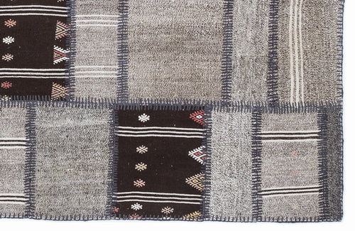 Teselya 1320 Brown Striped Wool Handmade Area Rug 5'3" x 7'7"