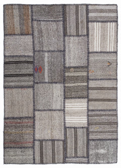 Teselya 1321 Beige Striped Wool Handmade Area Rug 5'3" x 7'7"