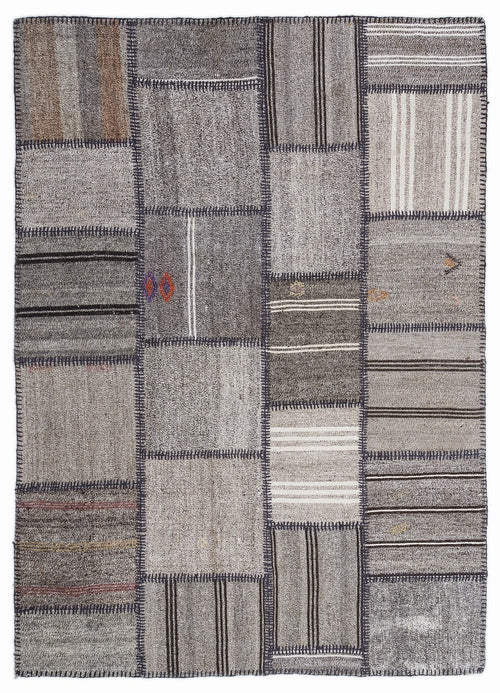 Teselya 1321 Beige Striped Wool Handmade Area Rug 5'3" x 7'7"