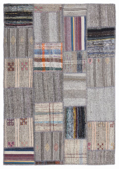 Teselya 1322 Beige Striped Wool Handmade Area Rug 5'3" x 7'7"