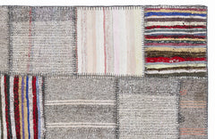 Teselya 1323 Beige Striped Wool Handmade Area Rug 5'3" x 7'7"