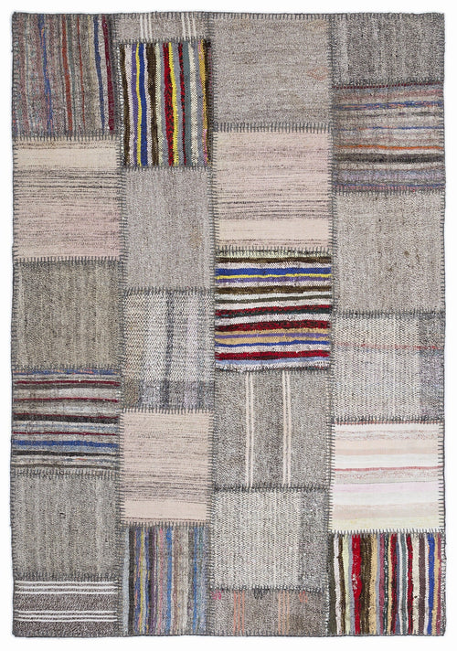 Teselya 1323 Beige Striped Wool Handmade Area Rug 5'3" x 7'7"