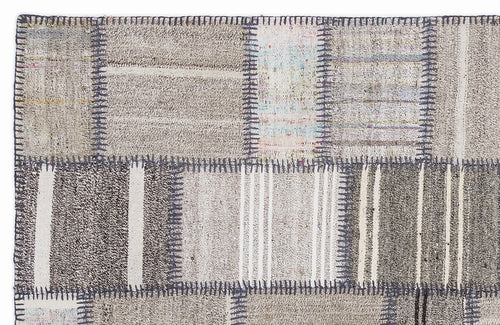Teselya 1324 Beige Striped Wool Handmade Area Rug 5'3" x 7'7"