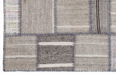 Teselya 1324 Beige Striped Wool Handmade Area Rug 5'3" x 7'7"
