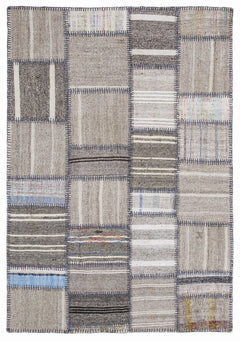 Teselya 1324 Beige Striped Wool Handmade Area Rug 5'3" x 7'7"