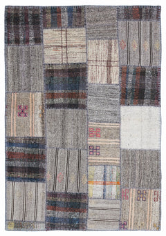 Teselya 1326 Beige Striped Wool Handmade Area Rug 5'3" x 7'7"