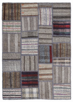 Teselya 1327 Beige Striped Wool Handmade Area Rug 5'3" x 7'7"