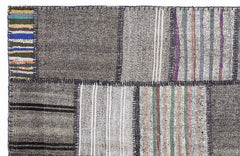 Teselya 1328 Grey Striped Wool Handmade Area Rug 5'3" x 7'7"