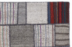 Teselya 1328 Grey Striped Wool Handmade Area Rug 5'3" x 7'7"