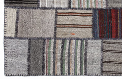 Teselya 1328 Grey Striped Wool Handmade Area Rug 5'3" x 7'7"