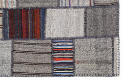 Teselya 1328 Grey Striped Wool Handmade Area Rug 5'3" x 7'7"