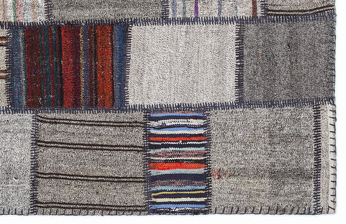 Teselya 1328 Grey Striped Wool Handmade Area Rug 5'3" x 7'7"