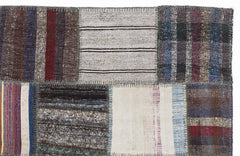Teselya 1329 Grey Striped Wool Handmade Area Rug 5'3" x 7'7"