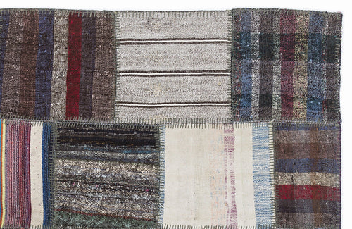 Teselya 1329 Grey Striped Wool Handmade Area Rug 5'3" x 7'7"