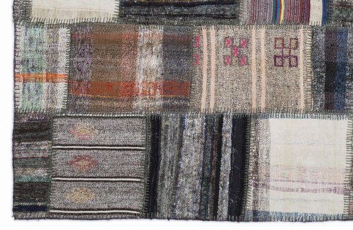 Teselya 1329 Grey Striped Wool Handmade Area Rug 5'3" x 7'7"