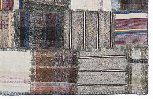Teselya 1329 Grey Striped Wool Handmade Area Rug 5'3" x 7'7"