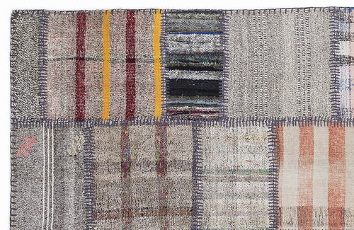 Teselya 1333 Beige Striped Wool Handmade Area Rug 5'3" x 7'7"