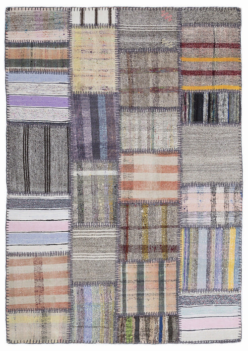 Teselya 1333 Beige Striped Wool Handmade Area Rug 5'3" x 7'7"