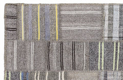 Teselya 1334 Grey Striped Wool Handmade Area Rug 5'3" x 7'7"