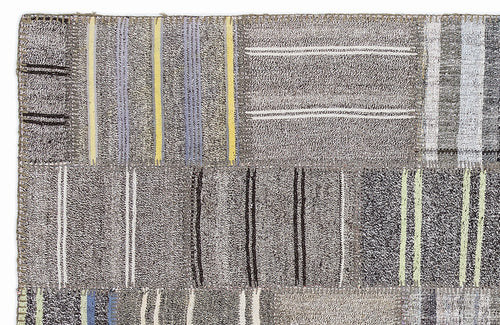 Teselya 1334 Grey Striped Wool Handmade Area Rug 5'3" x 7'7"