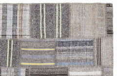 Teselya 1334 Grey Striped Wool Handmade Area Rug 5'3" x 7'7"
