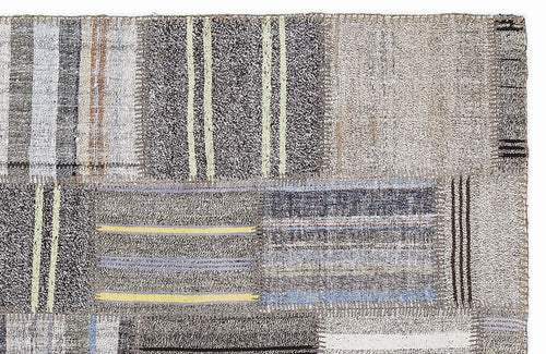 Teselya 1334 Grey Striped Wool Handmade Area Rug 5'3" x 7'7"