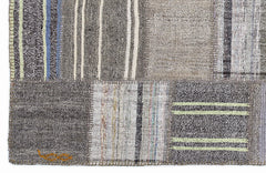 Teselya 1334 Grey Striped Wool Handmade Area Rug 5'3" x 7'7"