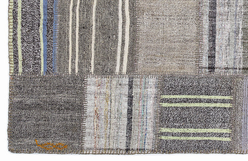 Teselya 1334 Grey Striped Wool Handmade Area Rug 5'3" x 7'7"