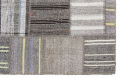 Teselya 1334 Grey Striped Wool Handmade Area Rug 5'3" x 7'7"