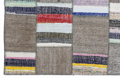 Teselya 1338 Brown Striped Wool Handmade Area Rug 5'3" x 7'7"