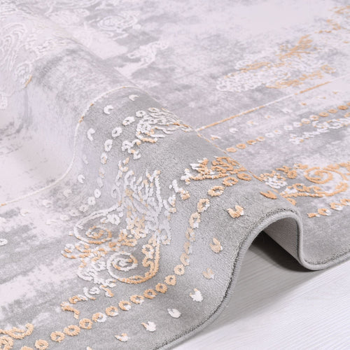 Modern Bamboo Area Rug – Machine Made Grey Durable Acrylic Yarn Carpet