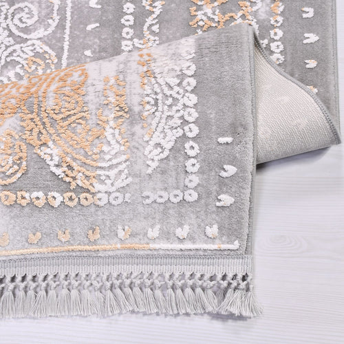 Modern Bamboo Area Rug – Machine Made Grey Durable Acrylic Yarn Carpet