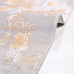 Modern Bamboo Area Rug - Machine Made Grey Rug with Soft Acrylic Yarn & Overlocked Edge