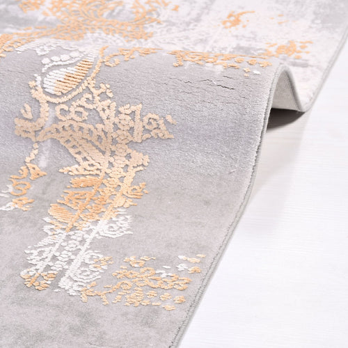 Modern Bamboo Area Rug - Machine Made Grey Rug with Soft Acrylic Yarn & Overlocked Edge