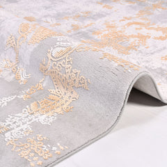 Modern Bamboo Area Rug - Machine Made Grey Rug with Soft Acrylic Yarn & Overlocked Edge