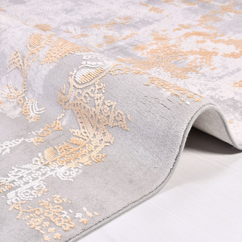 Modern Bamboo Area Rug - Machine Made Grey Rug with Soft Acrylic Yarn & Overlocked Edge