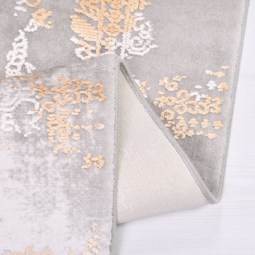 Modern Bamboo Area Rug - Machine Made Grey Rug with Soft Acrylic Yarn & Overlocked Edge