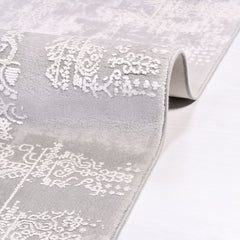 Modern Bamboo Area Rug – Grey Machine Made Rug with Overlocked Edge