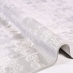 Modern Bamboo Area Rug – Grey Machine Made Rug with Overlocked Edge