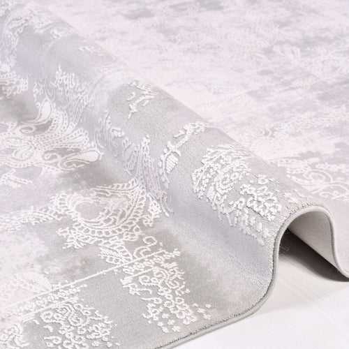 Modern Bamboo Area Rug – Grey Machine Made Rug with Overlocked Edge