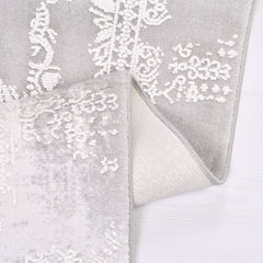 Modern Bamboo Area Rug – Grey Machine Made Rug with Overlocked Edge