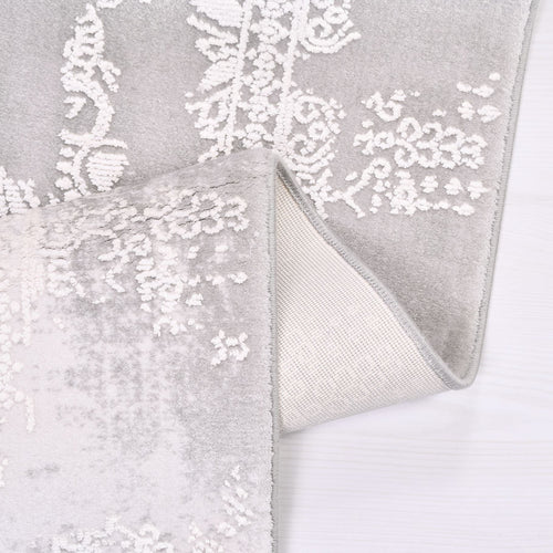 Modern Bamboo Area Rug – Grey Machine Made Rug with Overlocked Edge