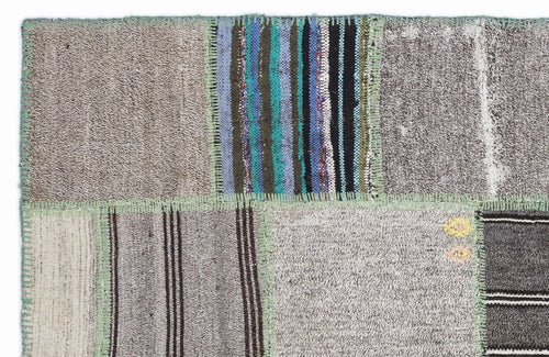 Teselya 1340 Grey Striped Wool Handmade Area Rug 5'3" x 7'7"
