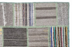 Teselya 1340 Grey Striped Wool Handmade Area Rug 5'3" x 7'7"