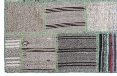 Teselya 1340 Grey Striped Wool Handmade Area Rug 5'3" x 7'7"
